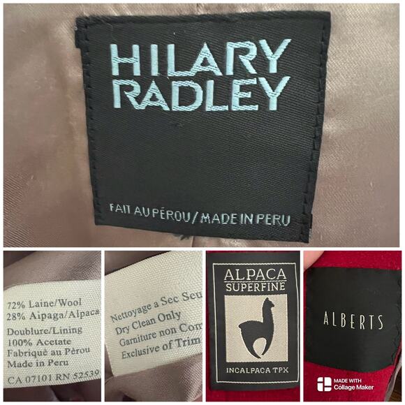 Hilary Radley Red Wool Alpaca Blend Peacoat Jacket Swing Coat Made in Peru M - Picture 11 of 17